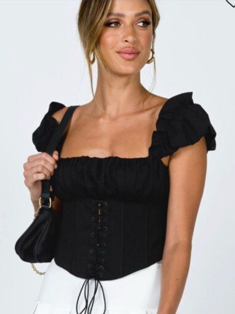 Princess Polly Black Ruffled Corset Crop Top